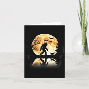 Bigfoot Walking With Dog Funny Halloween Moon Card