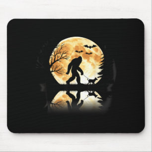 Bigfoot Walking With Dog Funny Halloween Moon Mouse Pad