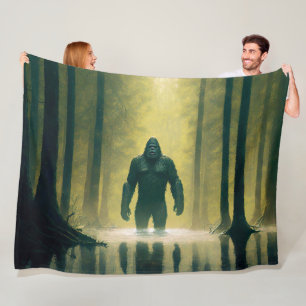 Bigfoot Walks Through Louisiana Swamp Water Fleece Blanket