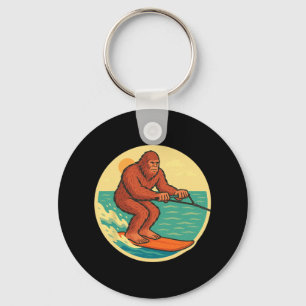 Bigfoot Water Skiing Vintage Cryptid Beach Graphic Keychain