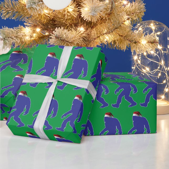 Bigfoot wearing a Santa Claus hat for Christmas Wrapping Paper (Holidays)