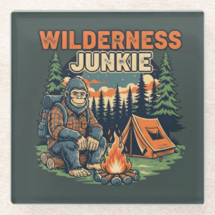 Bigfoot wilderness junkie retro design glass coaster