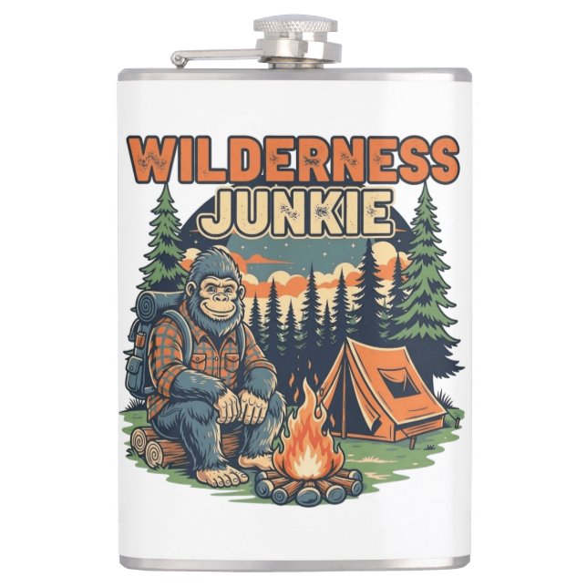 Bigfoot wilderness junkie retro design hip flask (Front)