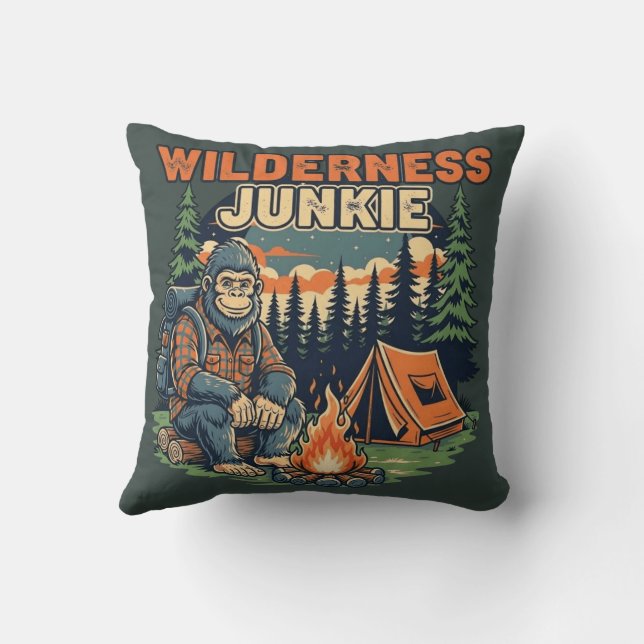 Bigfoot wilderness junkie retro design throw pillow (Back)