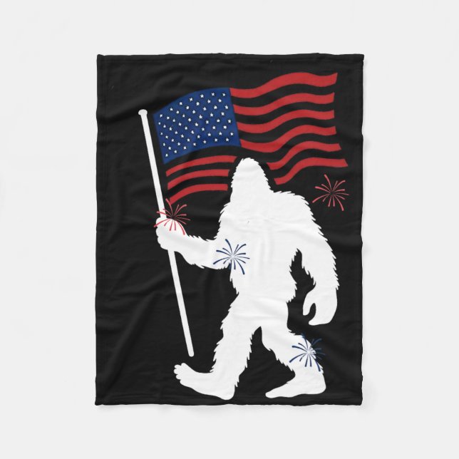 Bigfoot With American Flag Funny 4th Of July For H Fleece Blanket (Front)