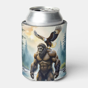 Bigfoot with an Eagle on his Shoulder Can Cooler