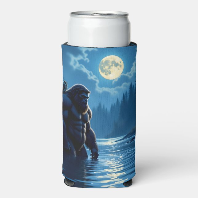 Bigfoot with an Owl on his Shoulder  Seltzer Can Cooler (Seltzer Front)