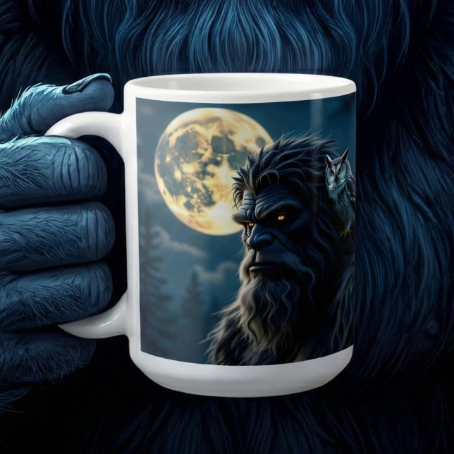 Bigfoot with Glowing Eyes and Owl on his Shoulder  Coffee Mug (Creator Uploaded)