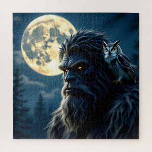 Bigfoot with Glowing Eyes and Owl on his Shoulder Jigsaw Puzzle