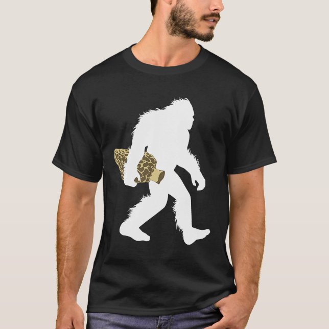 Bigfoot With Morel Mushroom Shirt, Sasquatch Fungi T-Shirt (Front)