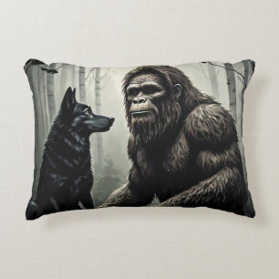 Bigfoot, Wolf and Birch Tree Forest Accent Pillow