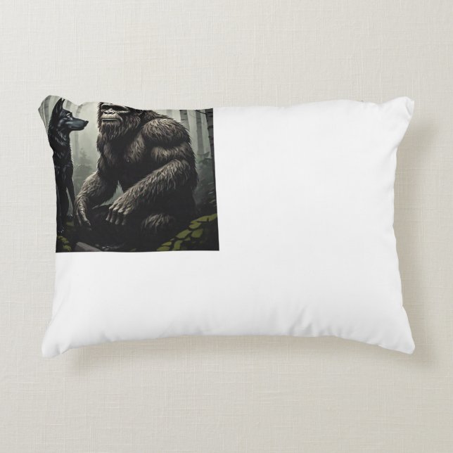 Bigfoot, Wolf and Birch Tree Forest Accent Pillow (Front)
