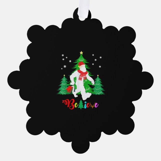 Bigfoot Yeti Sasquatch Christmas Believe Christmas Ornament Card (Front)