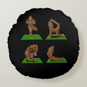 Bigfoot Zen Yoga Poses Funny Fantasy Round Pillow