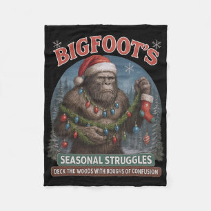 Bigfoot's Seasonal Struggles Funny Christmas Sasqu Fleece Blanket