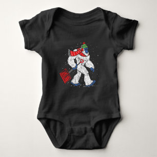 Bigfoot's Winter Struggles: Shoveling Through Snow Baby Bodysuit