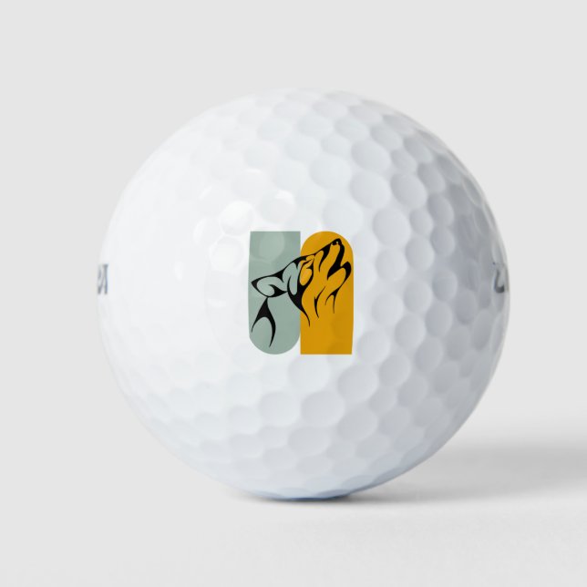 Biggest Alpha Retro Gray Moon Wolf Howling Art Golf Balls (Front)