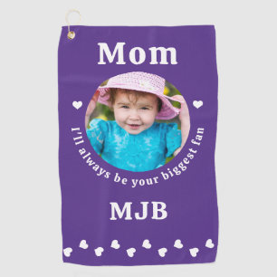 Biggest Fan - MOM - Purple Custom Chic Photo Golf Towel