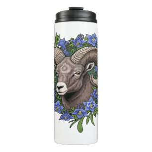 Bighorn Sheep And Blue Colorado Columbine Flowers  Thermal Tumbler