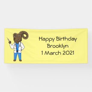 Bighorn sheep doctor cartoon illustration banner