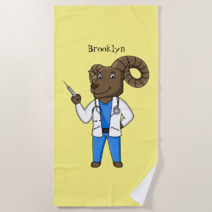 Bighorn sheep doctor cartoon illustration beach towel