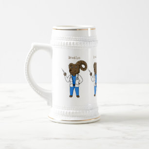 Bighorn sheep doctor cartoon illustration beer stein