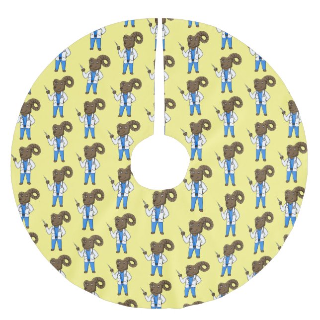 Bighorn sheep doctor cartoon illustration brushed polyester tree skirt (Front)
