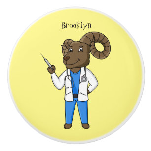 Bighorn sheep doctor cartoon illustration ceramic knob