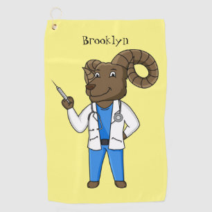 Bighorn sheep doctor cartoon illustration golf towel