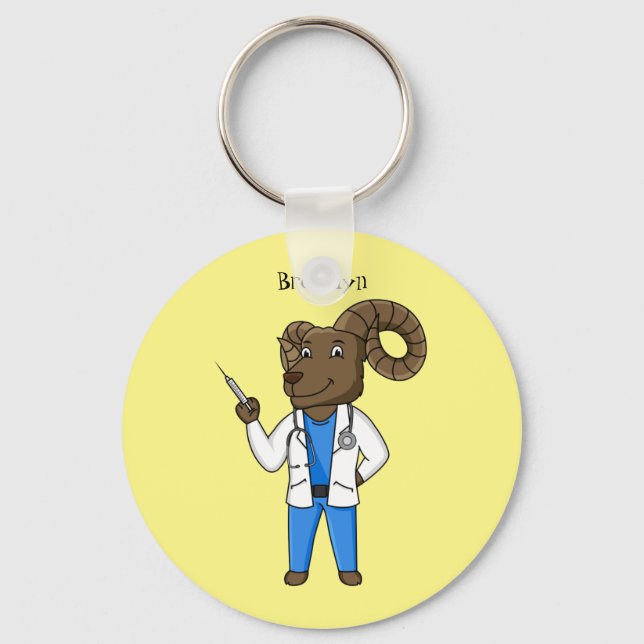 Bighorn sheep doctor cartoon illustration keychain (Front)