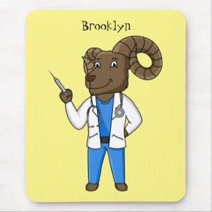 Bighorn sheep doctor cartoon illustration mouse pad