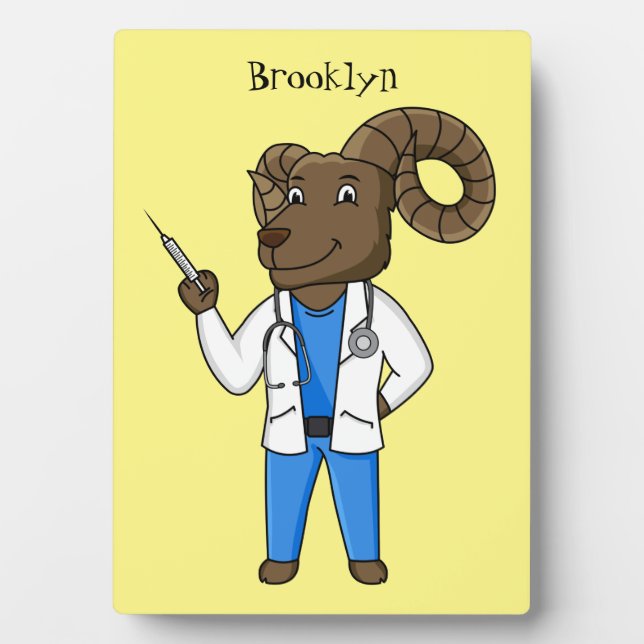 Bighorn sheep doctor cartoon illustration plaque (Front)