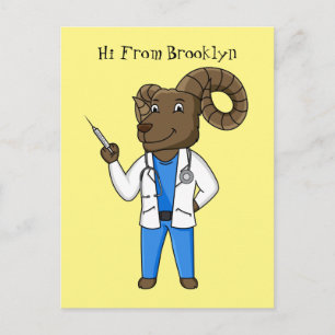 Bighorn sheep doctor cartoon illustration postcard