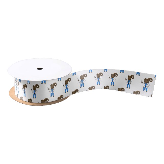 Bighorn sheep doctor cartoon illustration satin ribbon (Spool)