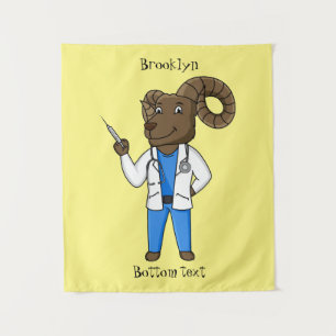 Bighorn sheep doctor cartoon illustration tapestry