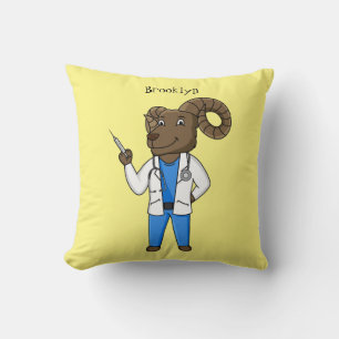 Bighorn sheep doctor cartoon illustration throw pillow