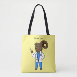 Bighorn sheep doctor cartoon illustration tote bag
