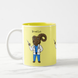 Bighorn sheep doctor cartoon illustration Two-Tone coffee mug