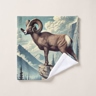 Bighorn Sheep on a Rocky Outcrop Bath Towel Set