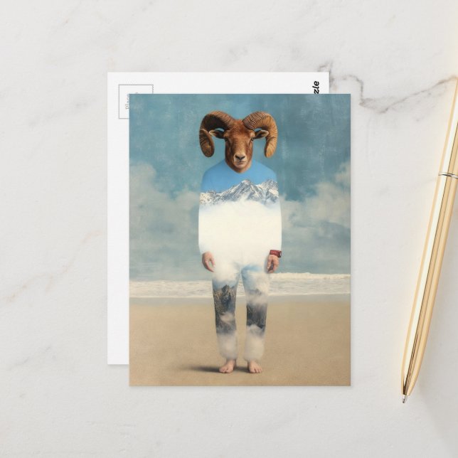 Bighorn Sheep Person on the Beach Postcard (Front/Back In Situ)