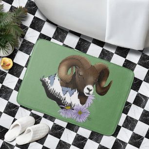 Bighorn Sheep Ram Green Mountains Bath Mat