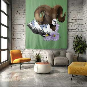 Bighorn Sheep Ram Green Mountains Tapestry