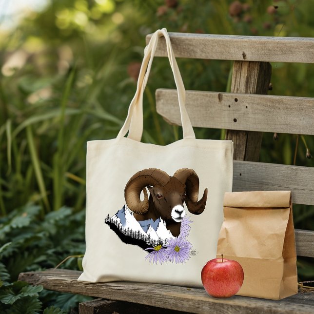 Bighorn Sheep Ram Green Mountains  Tote Bag (Creator Uploaded)