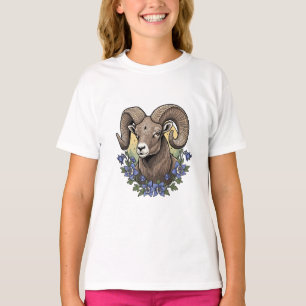 Bighorn Sheep With Blue Colorado Columbine Flowers T-Shirt