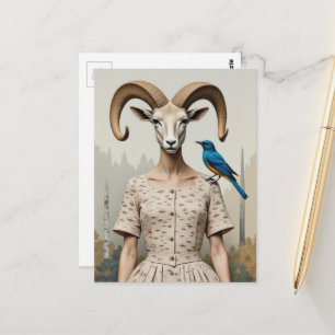 Bighorn Sheep Woman in a Birch Bark Dress Fashion Postcard