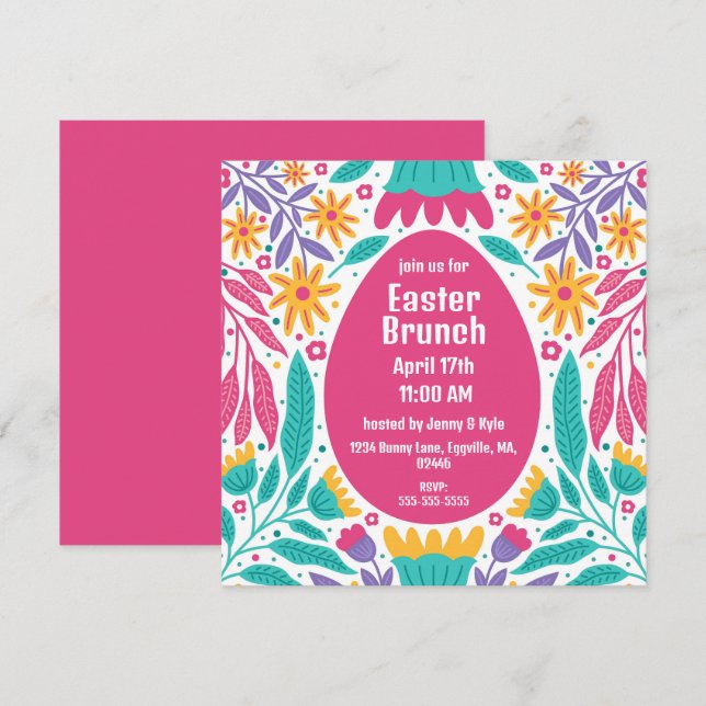 Bight Folk Art Flowers Invitation de Pâques (Devant / Derrière)