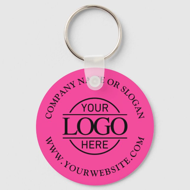 Bight Pink Minimal Custom Busines Logo Promotional Keychain (Front)