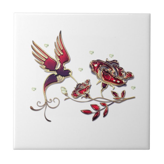 Bijou d'or rouge avec carreaux en céramique Rose e (Devant)