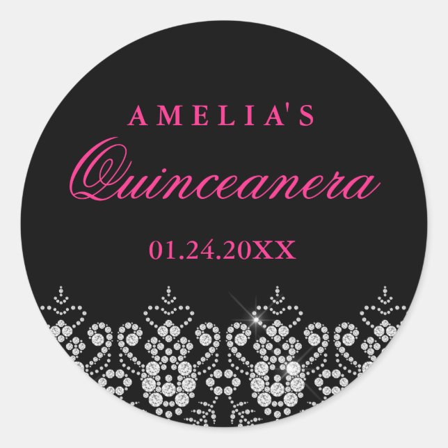 Bijou étincelant Noir Rose Hot Quinceanera Sticker (Devant)