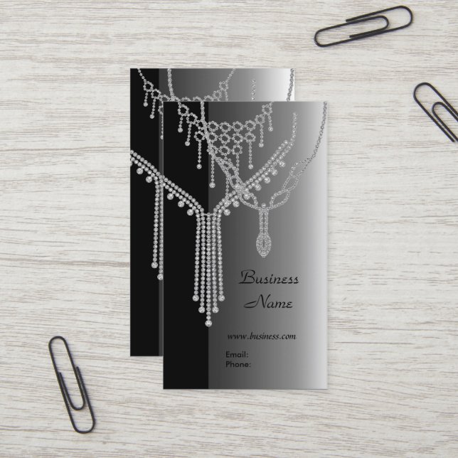 Bijoux carte de visite élégant gris argent (Devant/Arrière en situation)